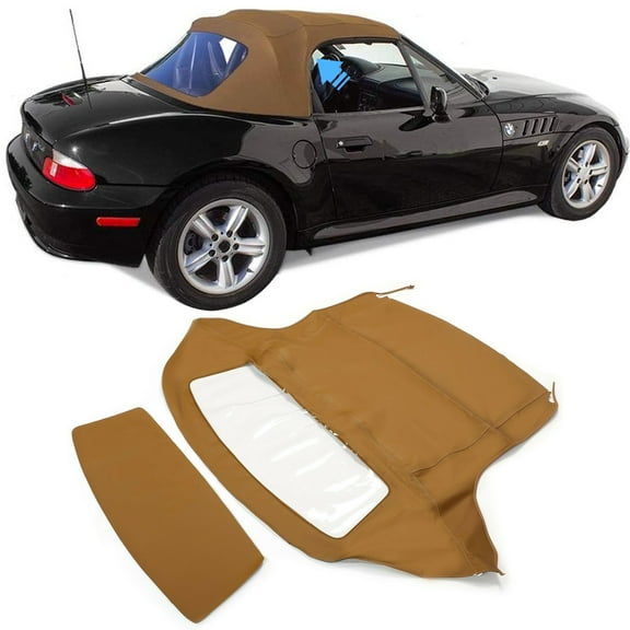 Kojem Convertible Soft Top Tan W/Plastic Window Twill Replacement for 96 97 98 99 2000 01 02 BMW Z3