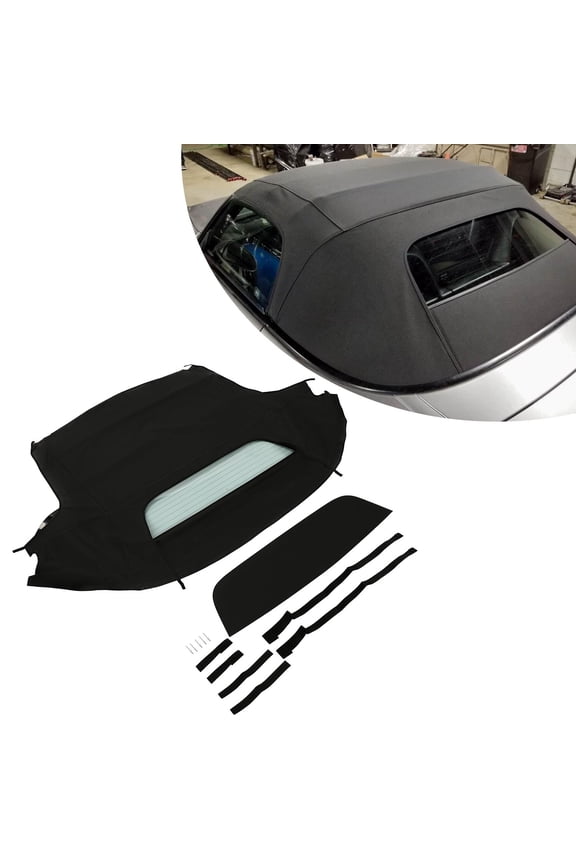 Convertible Top Soft Roof for 2002-2009 Honda S2000 Cabrio Sailcloth Vinyl Top + Heated Glass Window (Black & Clear)