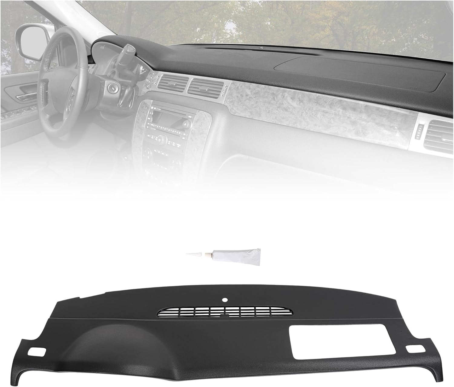 Kojem Dash Board Cover for 2007 - 2014 Chevy Tahoe Suburban Yukon Avalanche Skin Cap W/O Speaker Holes Black