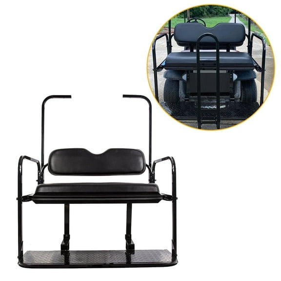Kojem Rear Seat Flip Folding Rear Back Seat Kit for 1995 & Up EZGO TXT Golf Cart Black Cushions