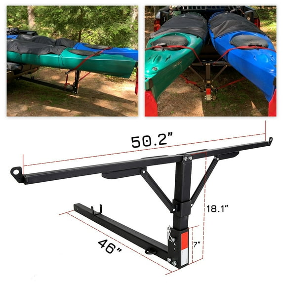 Kojem Foldable Truck Bed Hitch Extender Extension Pick Up Tailgate Extender Rack 2" Hitch Receiver 400lb Canoe Boat Kayak Lumber w/Flag