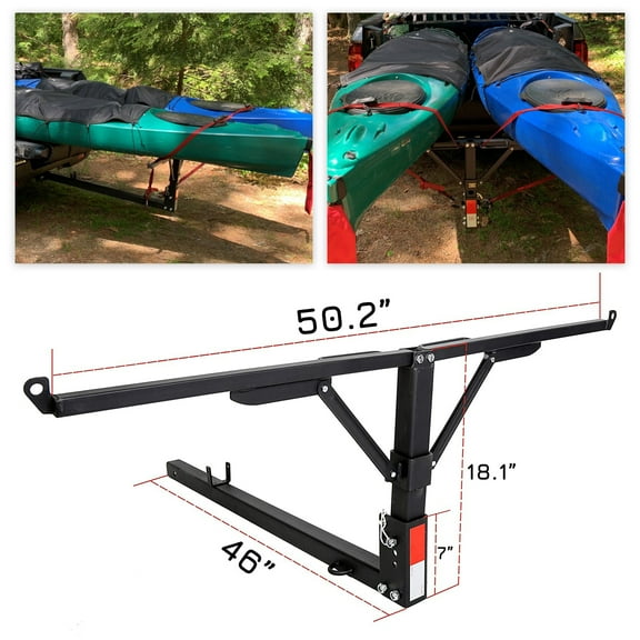 Kojem Foldable Truck Bed Hitch Extender Extension Pick Up Tailgate Extender Rack 2" Hitch Receiver 400lb Canoe Boat Kayak Lumber w/Flag