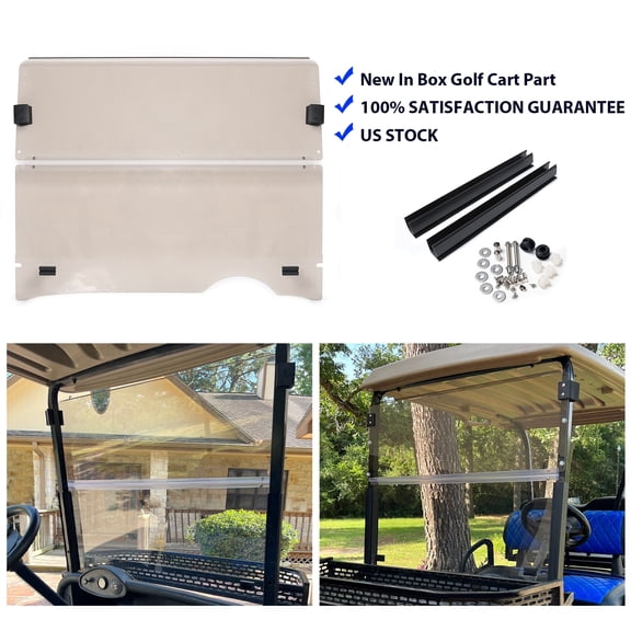 Kojem Folding Windshield for 2008-UP EZGO RXV Golf Cart Tinted Impact Resistant Smoke Windshield