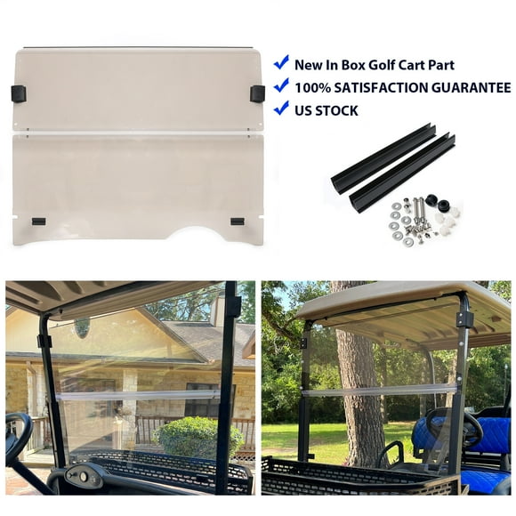 Kojem Folding Windshield for 2008-UP EZGO RXV Golf Cart Tinted Impact Resistant Smoke Windshield