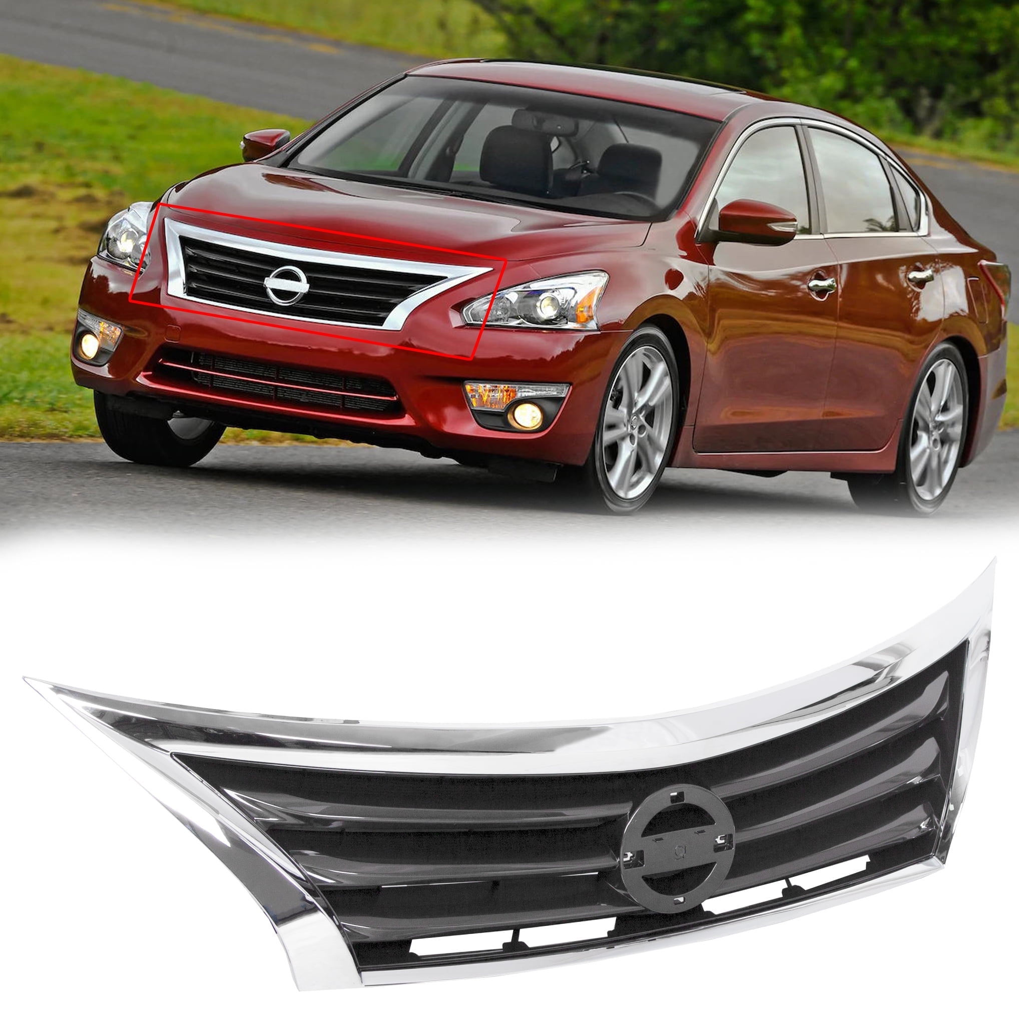 Free Shipping Kojem For 2013 2015 Nissan Altima Front Bumper Grille Upper Grill Assembly Chrome Trim Walmart