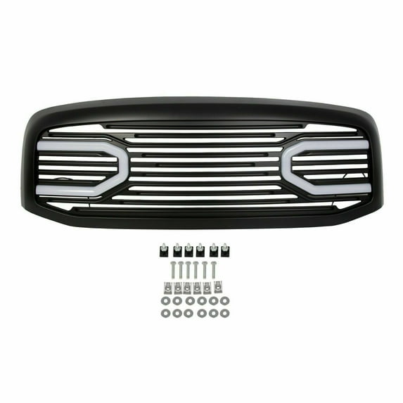 Kojem Front Bumper Grille W/Light Fit for 2006-2009 Dodge RAM 1500 2500 3500 Big Horn Hood Black Replacement Shell Grill 2007 2008