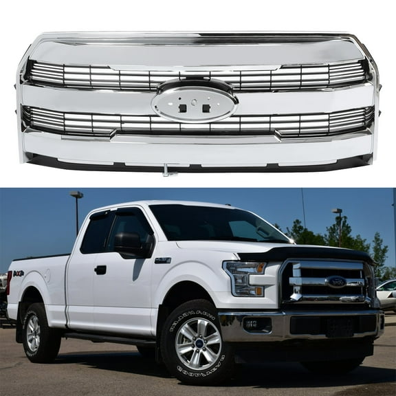 Kojem Front Bumper Grille for 2015-2017 Ford F150 F-150 Chrome Upper Grill Mesh Grill Hood ABS Replacement for FL3Z8200MA FO1200611
