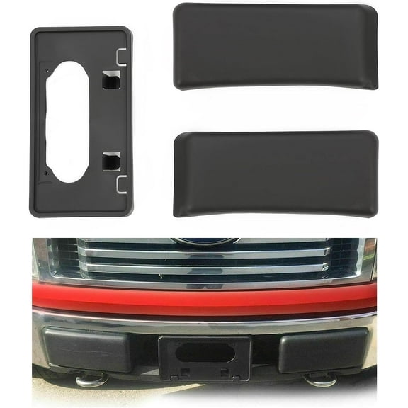 Kojem Front Bumper Guards Pads & License Plate Frame Bracket for 2009-2014 Ford F150 Replacement for FO1068134 9L3Z17A385A