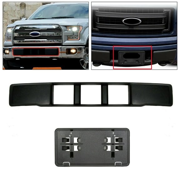 Kojem Front Bumper Trim Panel +License Plate Bracket for 2015 2016 2017 Ford F-150 Replaces FL3Z17E810CA, FO1044110