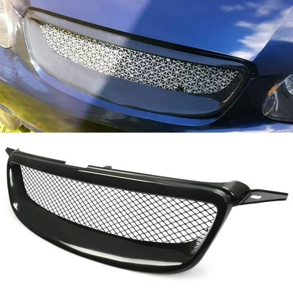 Kojem Front Bumper Upper Center Hood Grill ABS Black Badgeless Mesh Grille Upgrade for Toyota Corolla 2003 2004