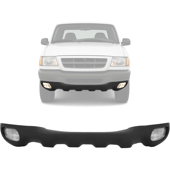 Kojem Front Bumper Valance+Fog Light Compatible with 1998-2000 Ford Ranger EV 1998-2000 Ford Ranger XL Styleside 1998-2000 Ford Ranger XLT Styleside With Fog Light Holes;Without Tow Hook Holes