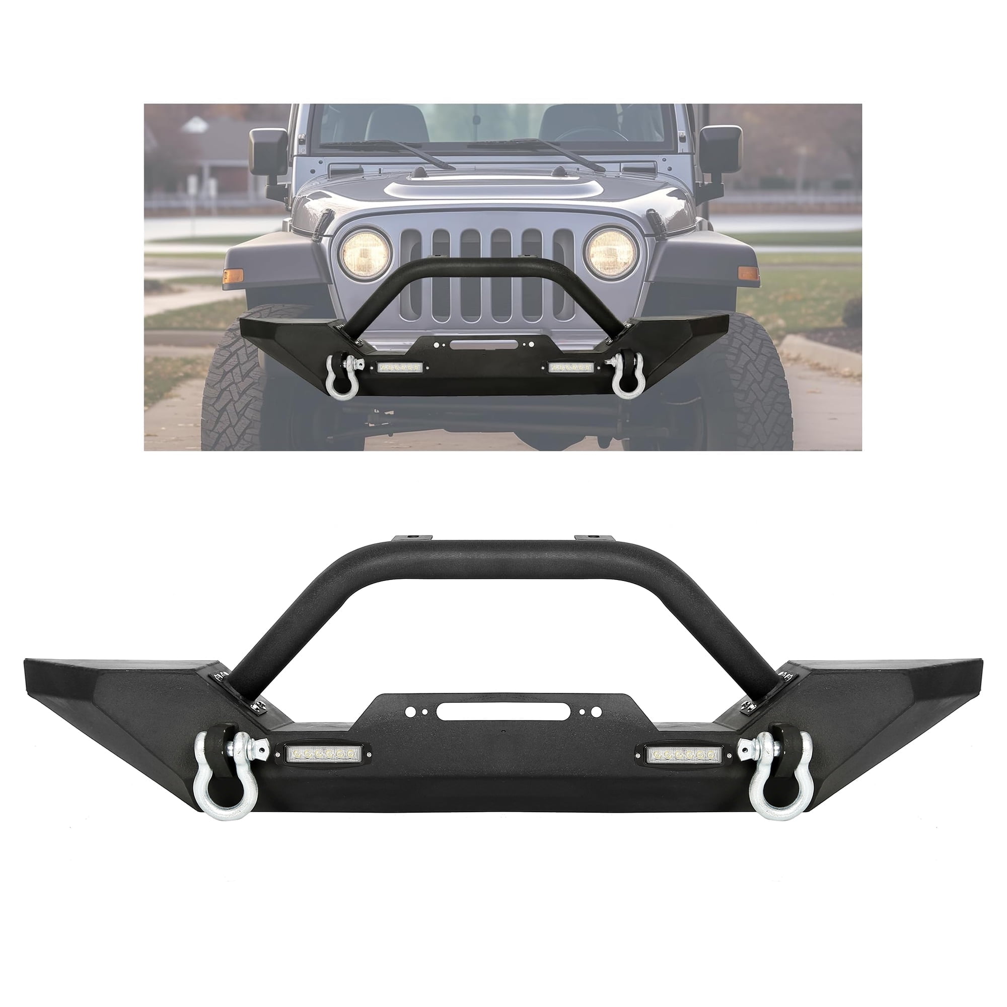 Kojem Front Bumper for 1987-2006 Jeep Wrangler TJ YJ with Winch Plate D-Rings Rock Crawler Steel Bumper Reinforcement