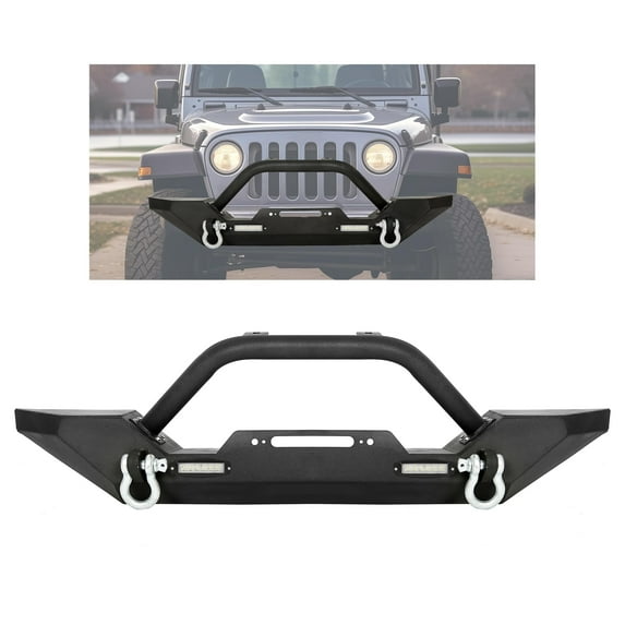 Kojem Front Bumper for 1987-2006 Jeep Wrangler TJ YJ with Winch Plate D-Rings Rock Crawler Steel Bumper Reinforcement