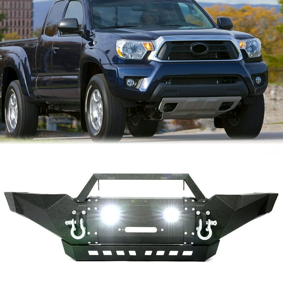 Kojem Front Bumper for 2005-2015 Toyota Tacoma w/ Winch Plate & LED Lights & D-rings 3 Piece Powder Coated