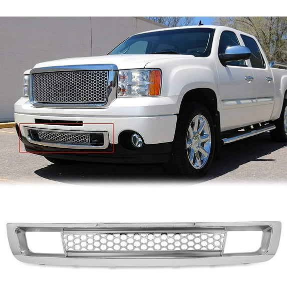 Kojem Front Center Bumper Lower Cover Grille Grill Guards for 2007-2013 GMC Sierra 1500 Denali Chrome