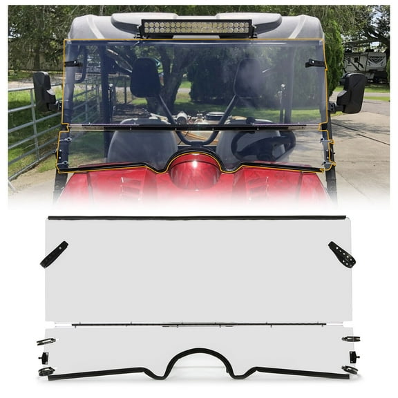 Kojem Front Clear Folding Windshield 0.177 inch 4.5mm Thick Windscreen for 2004-2013 Yamaha Rhino 450 660 700