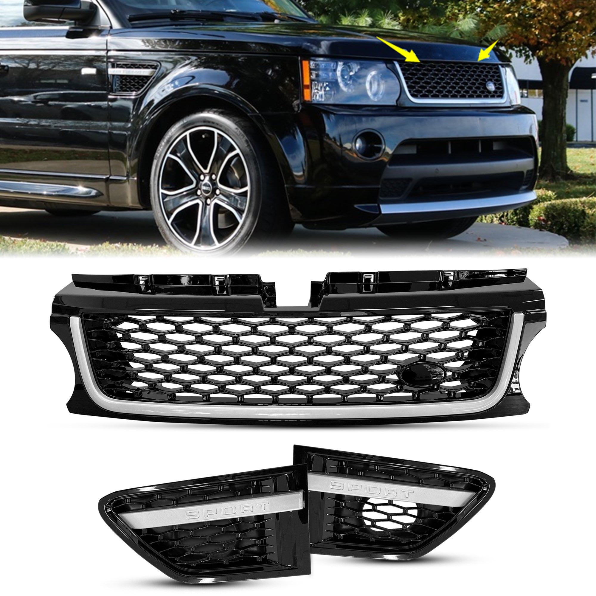 Kojem Front Grille Air Side Vents Black Chrome for 10 11 12 13 Land