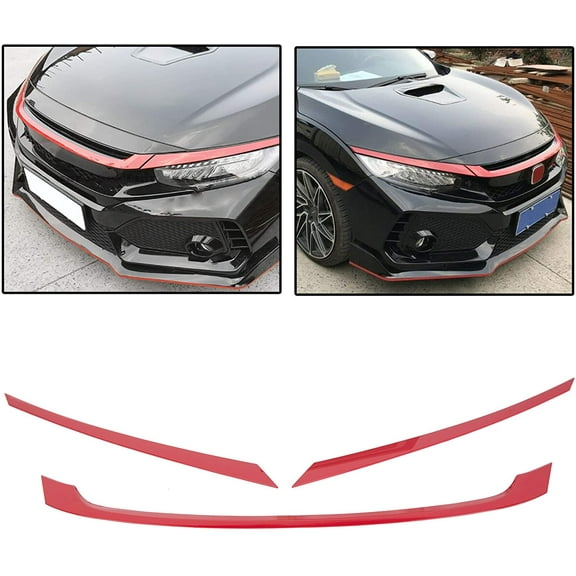 Kojem Front Grille Grill Trims Garnish ABS Cover Compatible with 2016-2020 17 18 19 Honda Civic JDM Style Glossy Red 3PCS