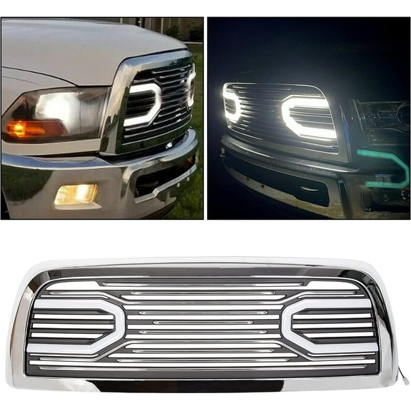 Kojem Front Hood Bumper Grille Grill Guard Cover for 2010-2018 Dodge Ram 2500 3500 4500 5500 Shell Big Horn Horizontal Style with Lights
