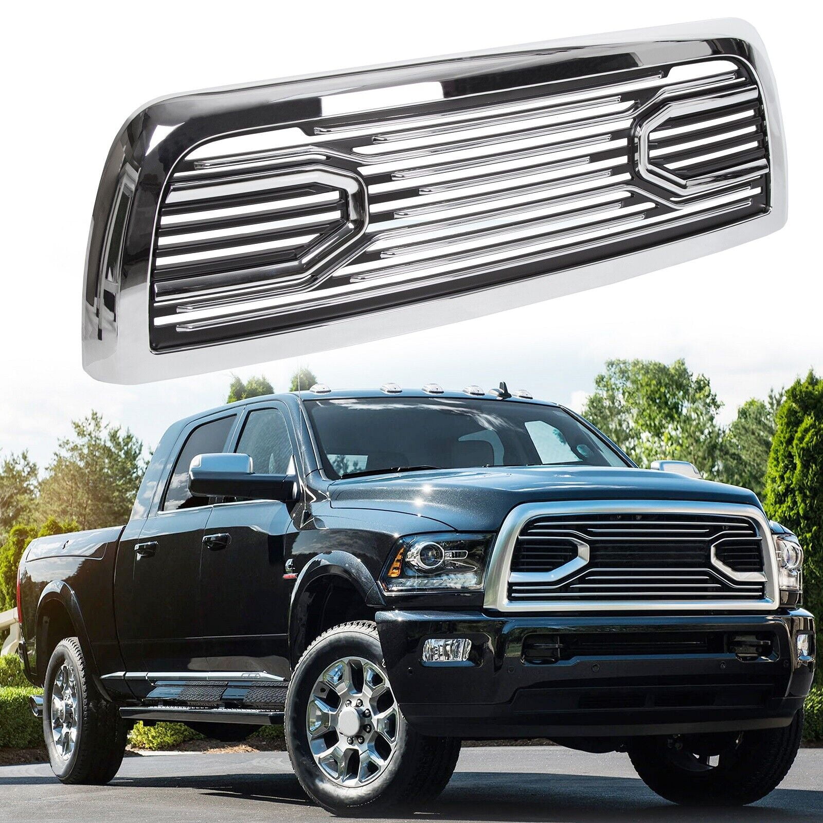 ECOTRIC Chrome Front Big Horn Grille Replacement Shell For 2013-2018 Dodge RAM 1500 (W/o Light), Automotive - Canada