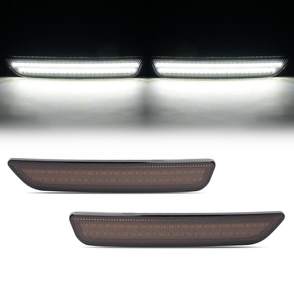 Kojem Front LED Side Marker Light for 2010-2014 Ford Mustang Base GT Shelby GT500 Boss 302 Smoke Lens White Light Front 2 Pcs