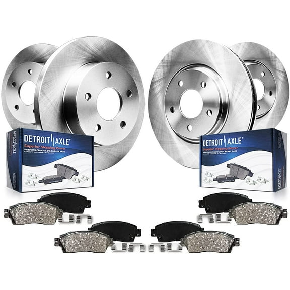 Kojem Front & Rear 11.81" + 11.34" Drilled Slotted Disc Brake Rotors & Ceramic Brake Pads Kit for 2018-2019 Compact Crossover & Midsize Sedan, Replacement Brake Combo Set