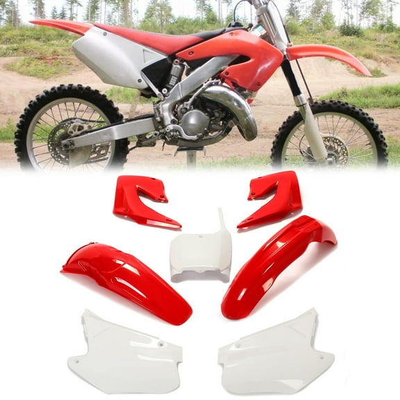 Kojem Front Rear Full Body Fairing Set Kit For Honda Plastic Fender Body Kit Covers 2000-2001 CR125R CR250R (Red & White)