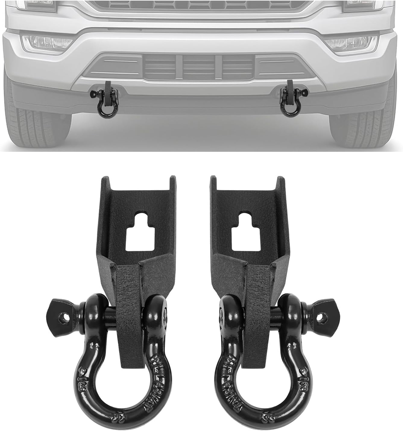 Kojem Front Tow Hook Mount Kit for Ford F150 F-150 2009-2023 W/ 3/4" D-Ring Shackles Steel
