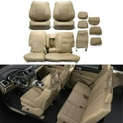Kojem Full Leather Seat Cover Sets Compatible with 2011-2019 Jeep Grand Cherokee, New Front and Rear Car Seat Covers Light Frost Beige 14-Piece Set