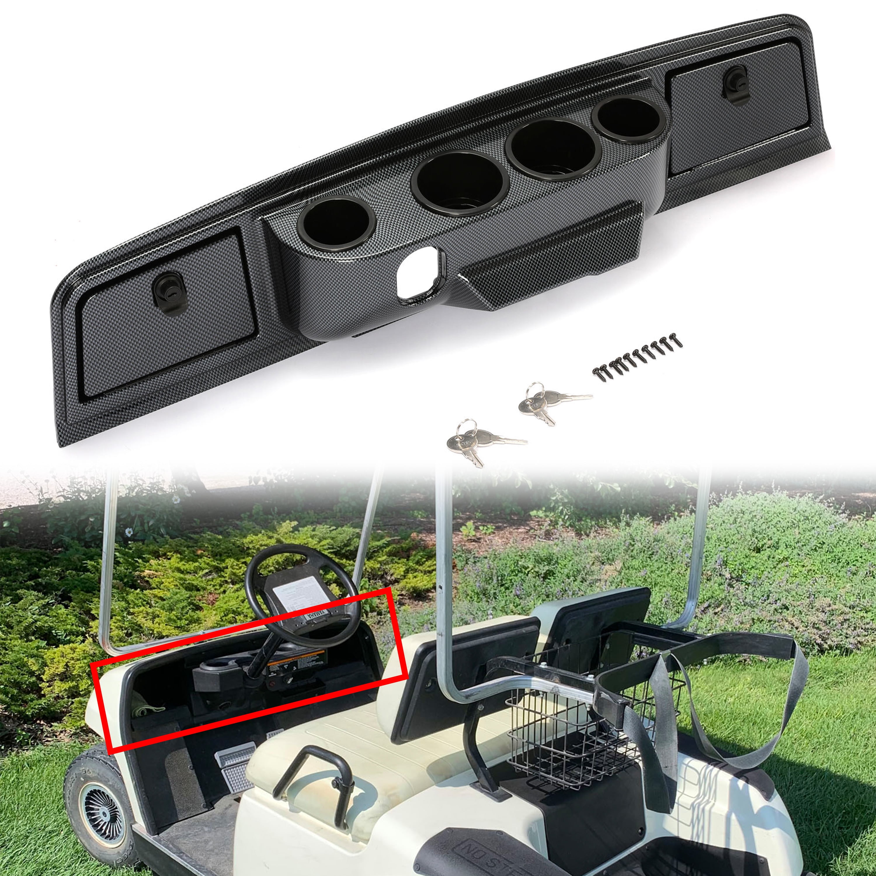 Kojem Golf Cart Carbon Fiber Dash Board Cover Kit 4 Cups for 1995 2007