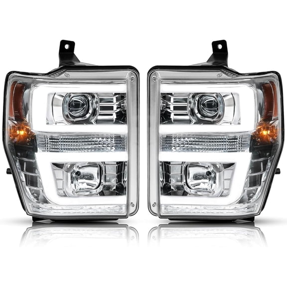Kojem Headlight Compatible with 2008-2010 Ford F250 F350 F450 F550 Super Duty Wled Tube Drl Clear Lens Chrome Housing Replacement For Fo2502243 Fo2503243 2008-2010