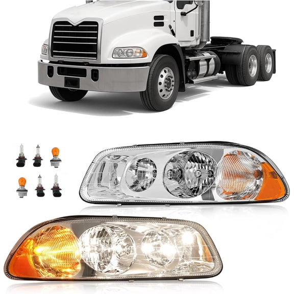 Kojem Headlight Compatible with 1998-2018 Mack Cx Cxn Cxu Gu4 Gu5 Gu7 Gu8 Set Back Axle Front Headlamp Replacement For 2m0526am 2m0525am