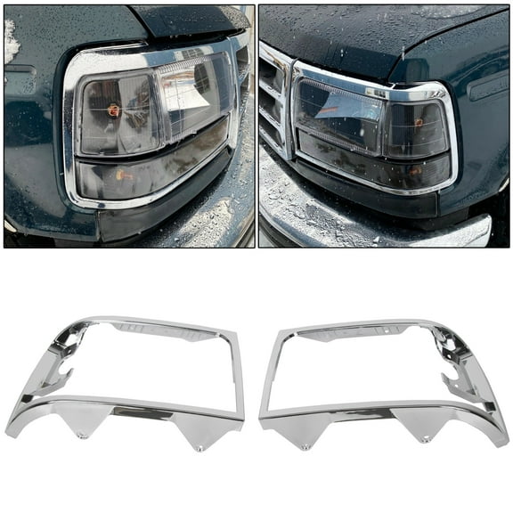 Kojem Headlights Headlamps Trim Bezel Pairs Set Chrome for 1992-1997 Ford F250 F350 Truck 1992-1996 Ford Bronco F150 Pickup Truck Replaces FO2512130 FO2513131 F2TZ13064D