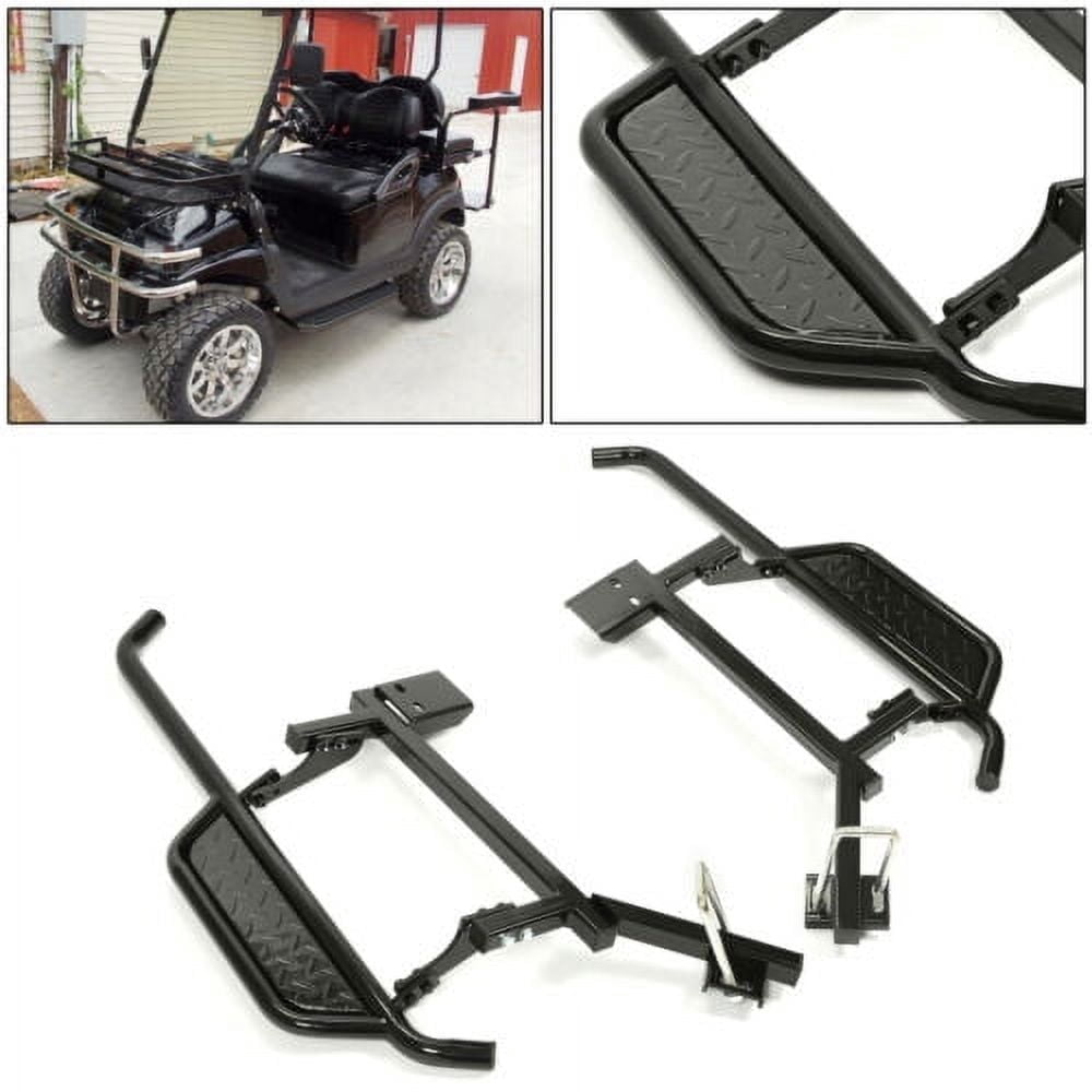 Kojem Heavy Duty  Left + Right Nerf Bars Step Down Kit for 2004-2019 Club Car Precedent Gas or Electric Black Steel Running Boards