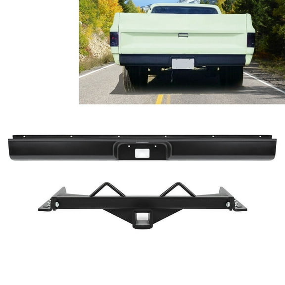 Kojem Hidden Trailer Hitch and Roll Pan Kit Flip Down for 1973-1987 Chevrolet C10 C20 Pickup W/Light Steel Powder Coated Black