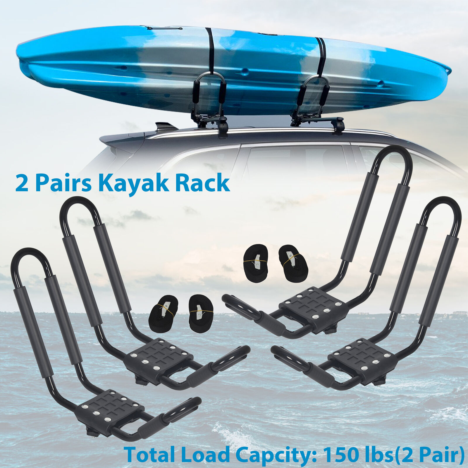 Kojem 64" Universal Black Roof Rack Cargo with Expandable Car Top