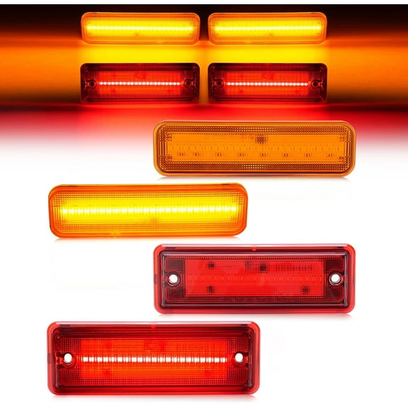 Kojem LED Side Marker Lights for 1978-1987 Chevrolet Chevy El Camino Malibu GMC Caballero Bumper Signal Lamps Replacement for 913417 929986 4Pcs Amber Red Lens and Light