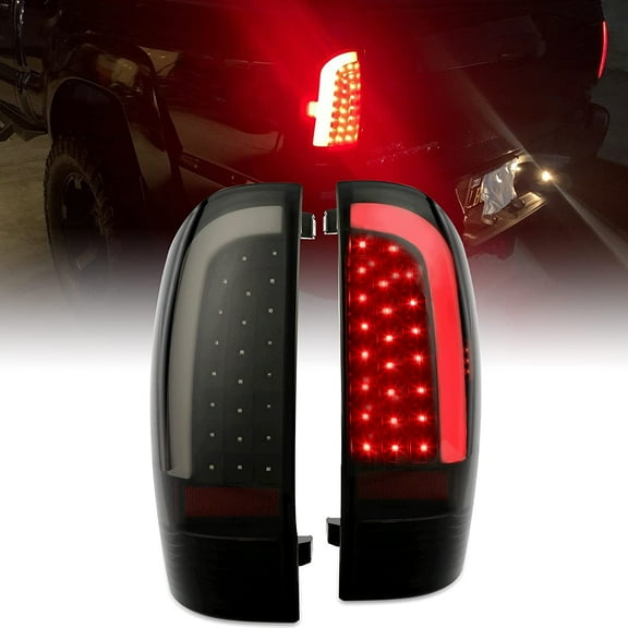 Kojem LED Tail Lights for 05-15 Toyota Tacoma C-Shape Taillights Brake Lamps Driver & Passenger Side Pair Black Housing Smoke Lens
