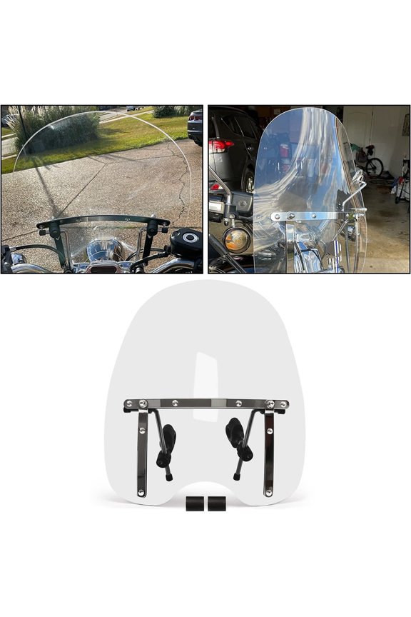 Large 19"x17" Clear Windshield for Honda Magna Shadow Spirit Sabre Kawasaki Vulcan Vn Harley Davidson Sportster Dyna Glide Softail Suzuki Savage Intruder Volusia Boulevard Yamaha Cruiser