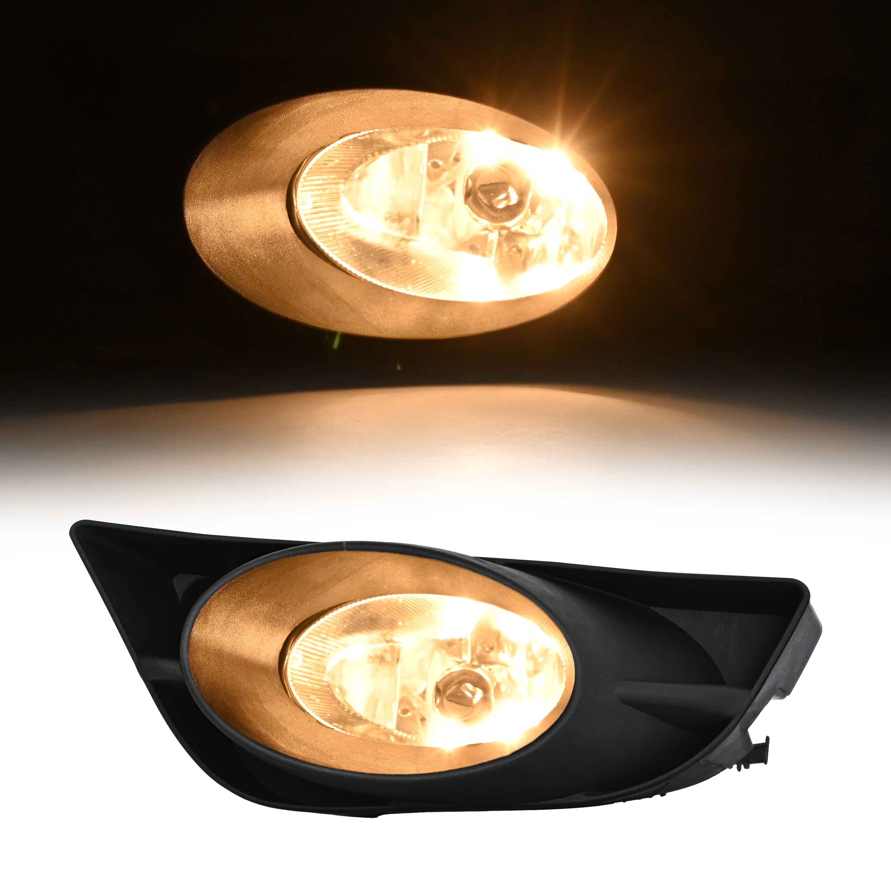 Kojem Left Fog Light w/Fog Light Bezel for 2009-2011 Honda Fit Replacement for HO2592122 33951-TK6-305 Fog Lamp Assembly w/Bulbs Clear Lens Black Bezel Driver Side