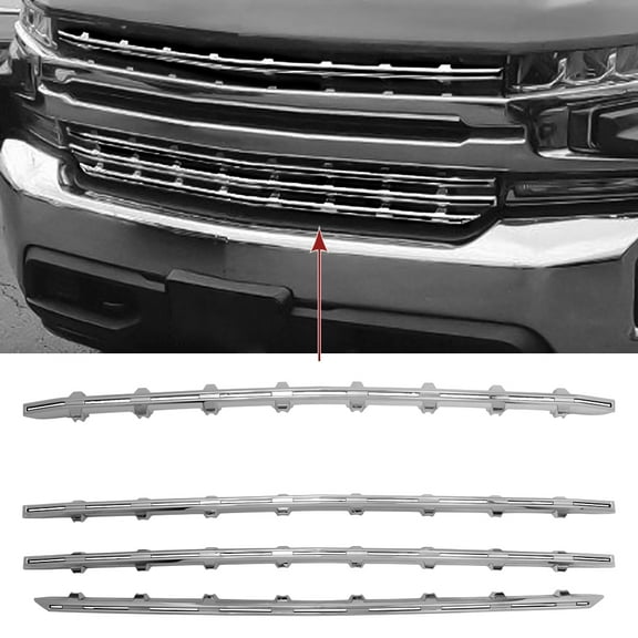 Kojem Lower Bumper Grille Skin Guard Overlay Snap On Insert for 2019 2020 2021 Chevrolet Silverado 1500LT and RST Models Chrome Plastic Silver 4PCS