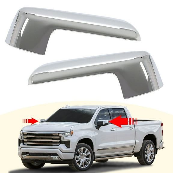 Kojem Mirror Covers for Chevy Silverado 1500 2019-2024 Pickup Chrome Top Half Outer Rearview Wing Mirror Cap ABS Plastic
