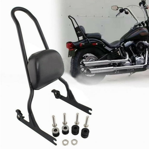 Kojem Motorcycle Black Detachable Adjustable Steel Sissy Bar and Passenger Backrest Pad for 2006-2017 Harley Fatboy LO FLSTF Softail FXST FLST CVO