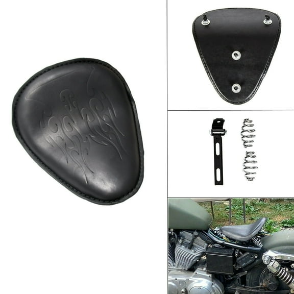 Kojem Motorcycle Cushion Softail Solo Seat + 3" Spring Bracket Seat for Honda Yamaha Harley Chopper