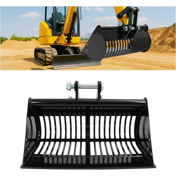 Kojem Mud Bucket for Mini Excavators Digger 23.6"/ 600mm Soil Sieving Bucket, Screening Skeleton Black Soil Sifter Attachment Steel Powder Coated