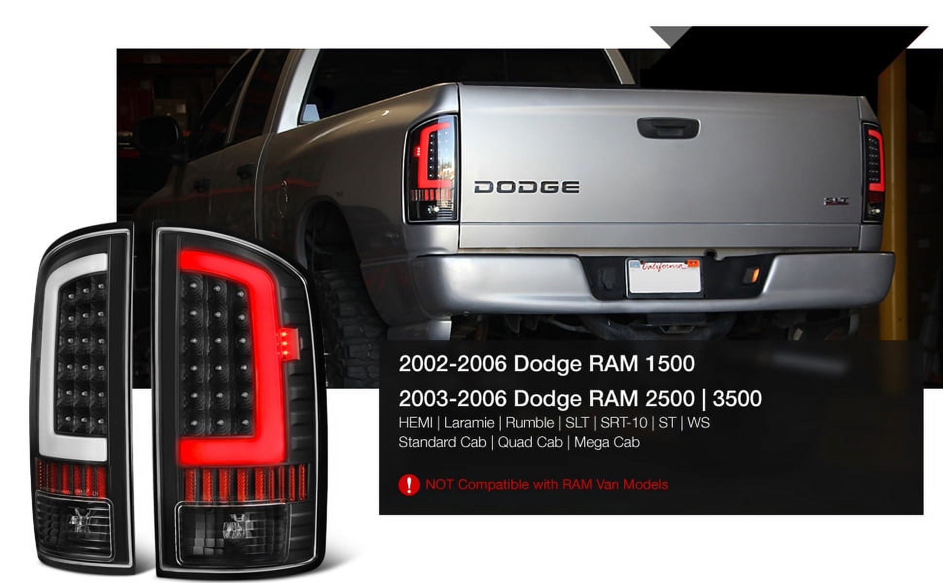 Kojem Neon Tube Tail Light Lamp For 2002-2006 Dodge RAM 1500 2500 3500 - Matte Black Housing, Driver & Passenger Side