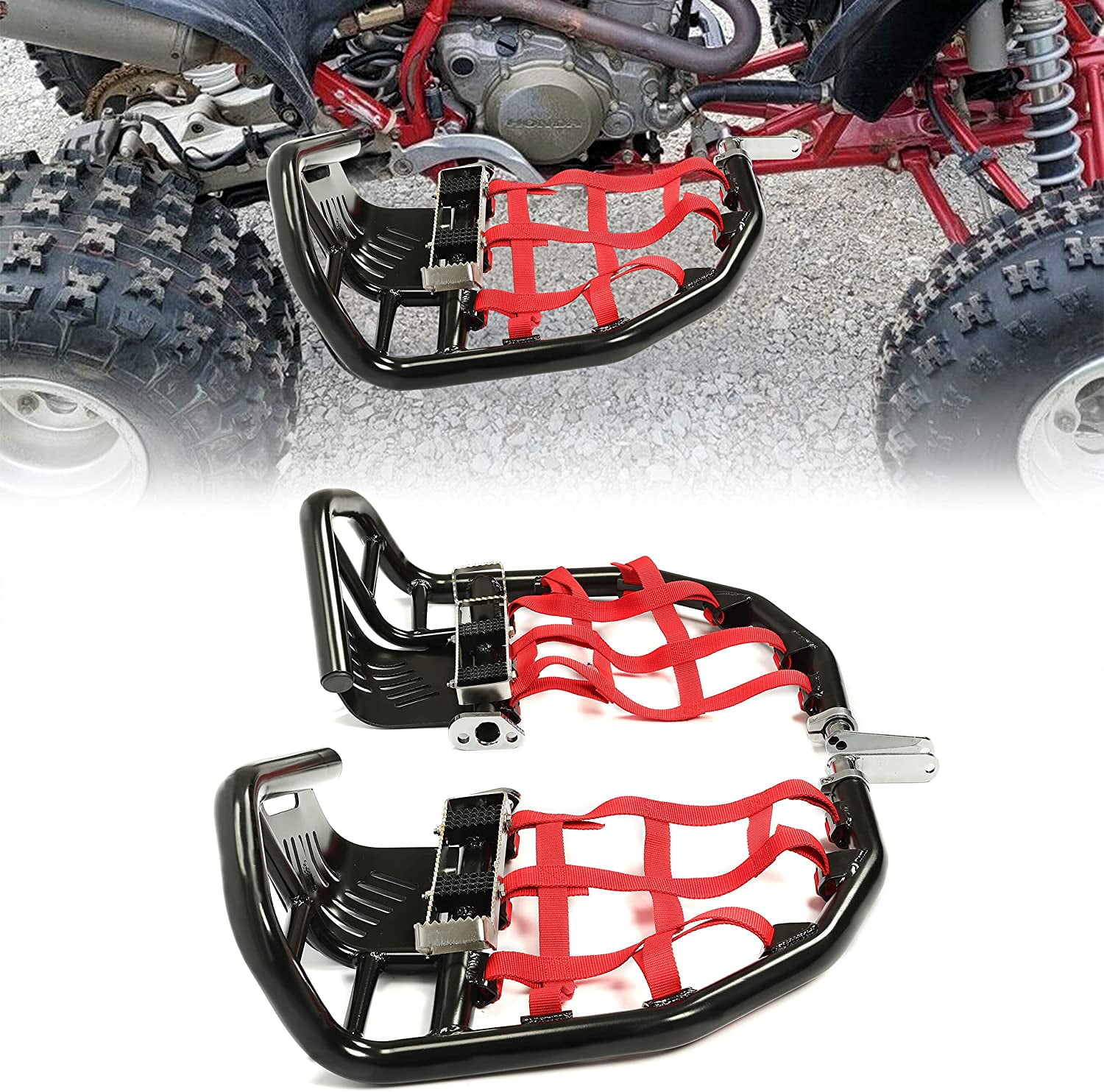 Kojem Nerf Bars Pro Feet Peg For Honda TRX 400EX 400X Black Bars Red