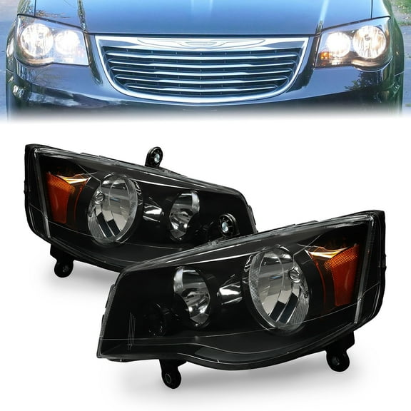 Kojem Pair Black Housing Headlights Headlamps for 2011-2020 Dodge Grand Caravan 2008-2016 Chrysler Town & Country (Driver Passenger)