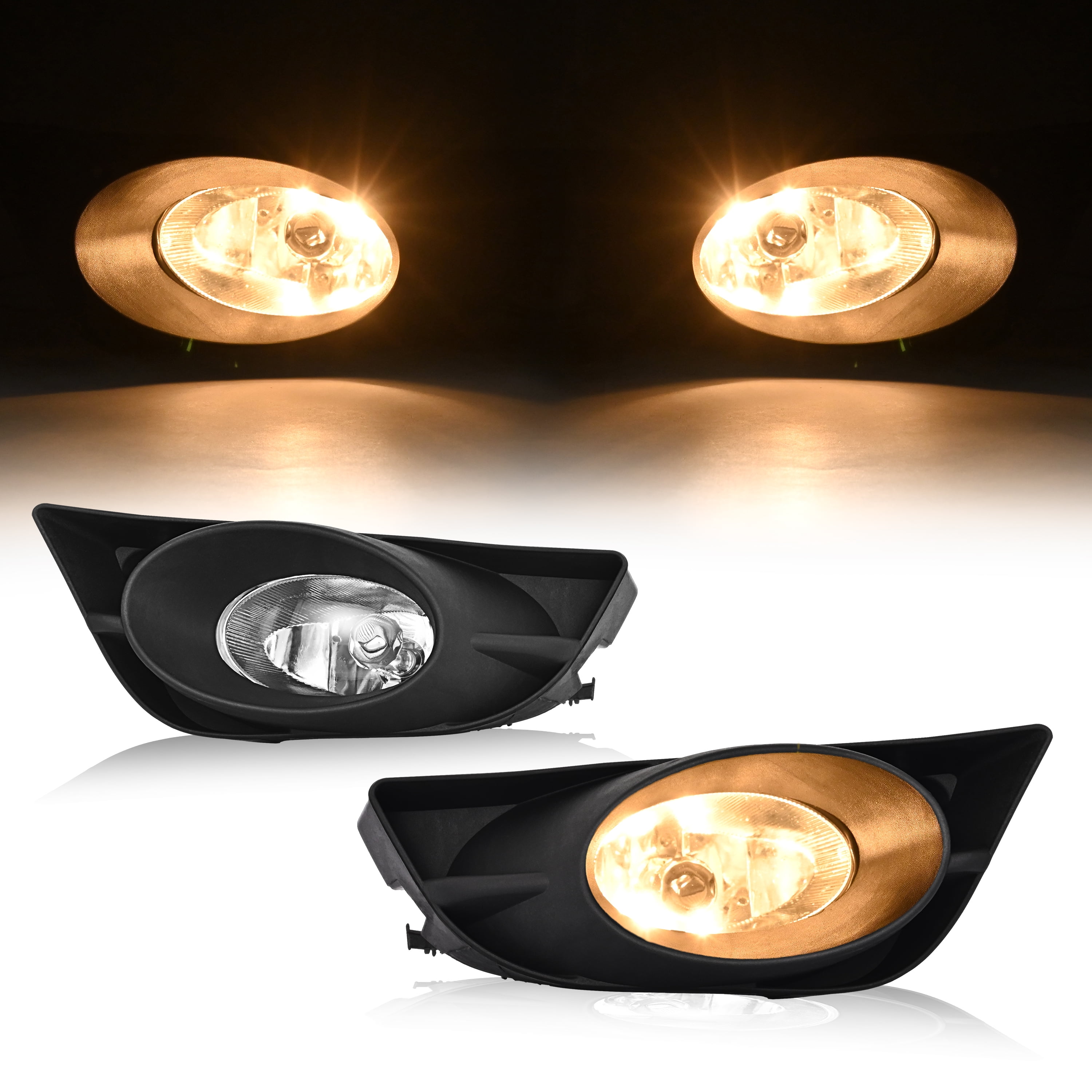 Kojem Pair Fog Lights w/Fog Light Bezel for 2009-2011 Honda Fit Fog Lamp Assembly w/Bulbs Replacement for HO2593122 HO2592122