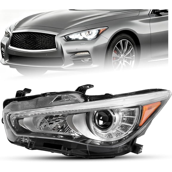 Kojem Pair Headlight Compatible with 2014-2017 Infiniti Q50 Wo Afs System Clear Lens Chrome Housing Front Headlamps Driver Passenger Side Replacement For In2502157 In2503157